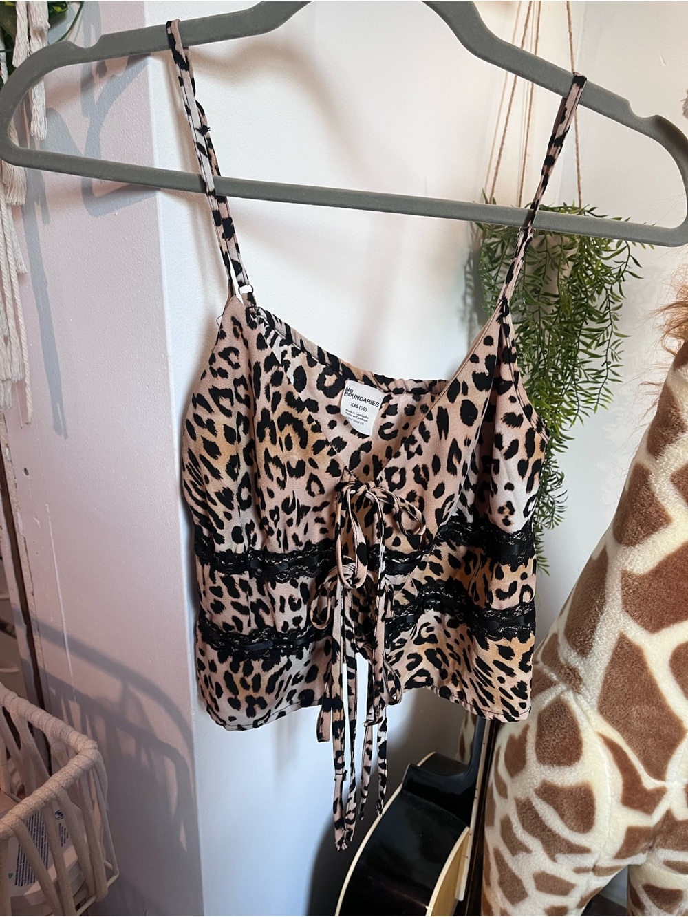 No Boundaries Leopard Print Lace-Trim Cami Top - Brown & Black
